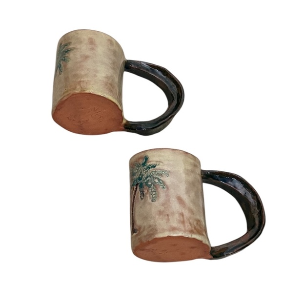 Set Of Two Handmade Palm Tree Mug Pottery - Picture 6 of 15